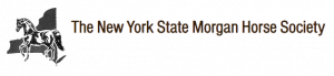 A photo of a black logo for the New York State Morgan Horse Society with a black horse and black new york state symbol