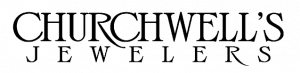 A photo of Churchwell's Jewelers logo with black writing